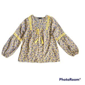 Signature Studio Yellow Floral Swiss Dot Tassels  Top Size M